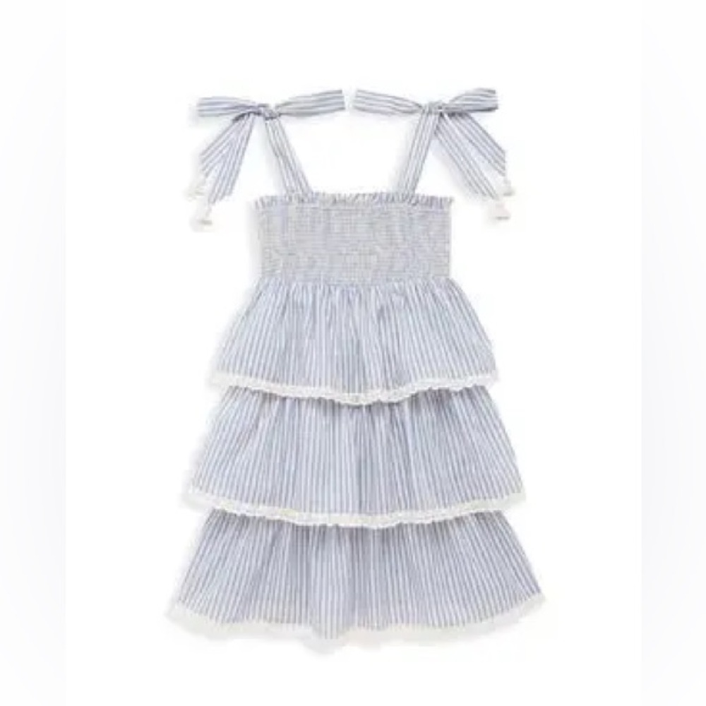 Blue and White Striped Tiered Dress